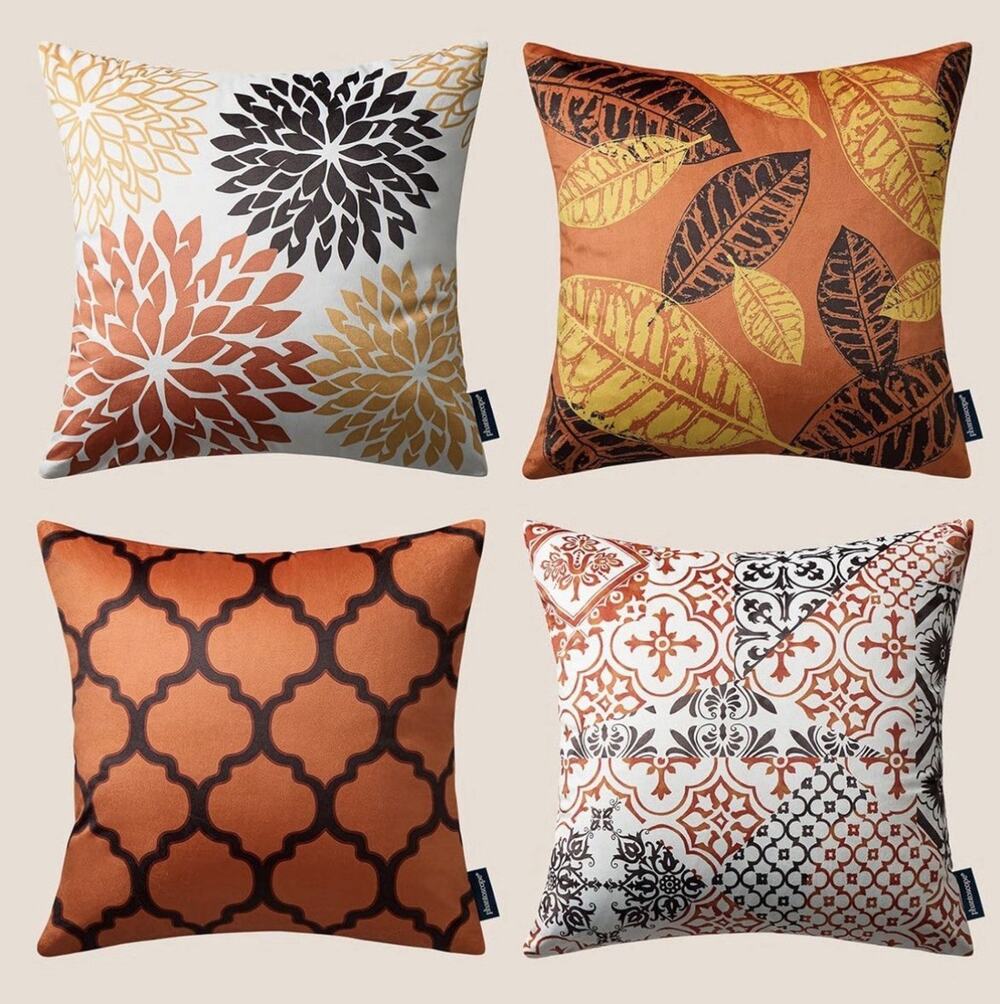 Optimized Title:Set of 4 Velvet Pillow Covers18x18 Orange Modern Fall Decor